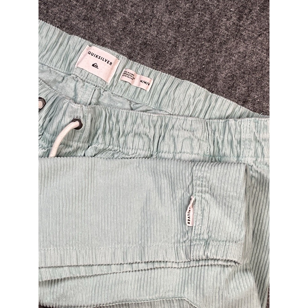 QUIKSILVER TAXER CORD CORDUROY MEN MEDIUM SHORTS TIE ELASTIC VOLLEY PULL ON EUC